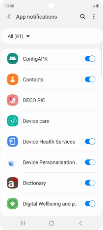Press the indicators next to the required apps to turn the function on or off.