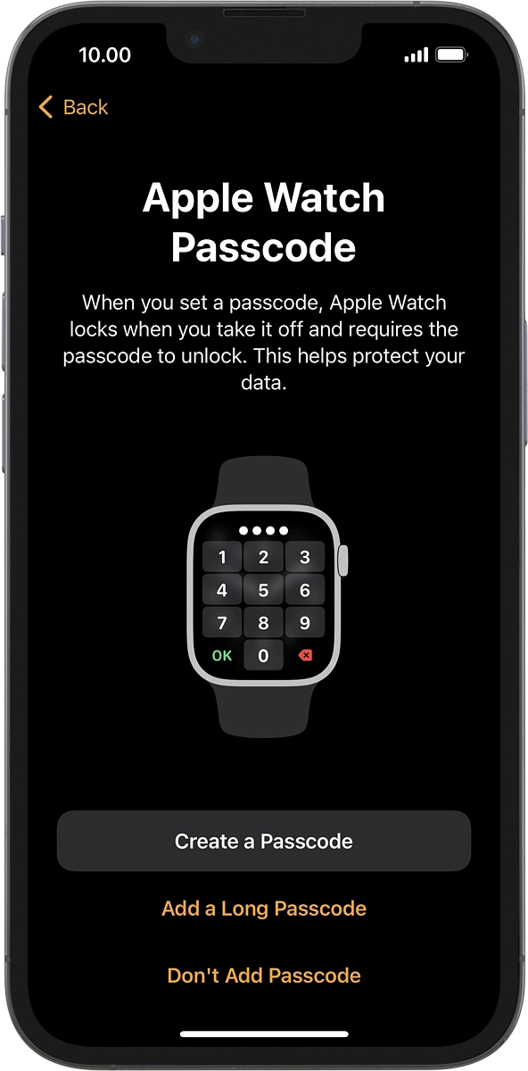 On your phone: Follow the instructions on the screen to turn on use of phone lock code or press Don't Add Passcode.