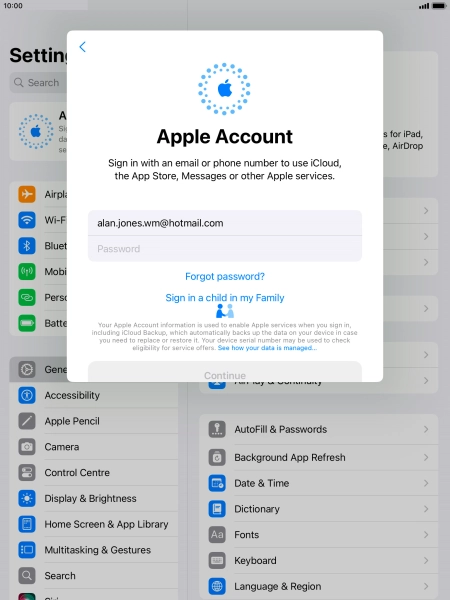 Press Password and key in the password for your Apple ID.