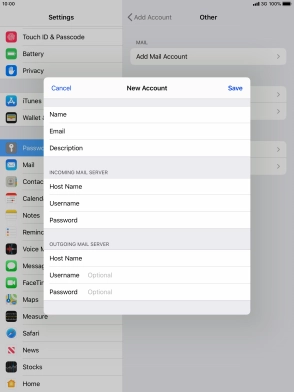 Press Username and key in the username for your email account. Please note that if you're using Vodafone's outgoing server, leave the username field empty.