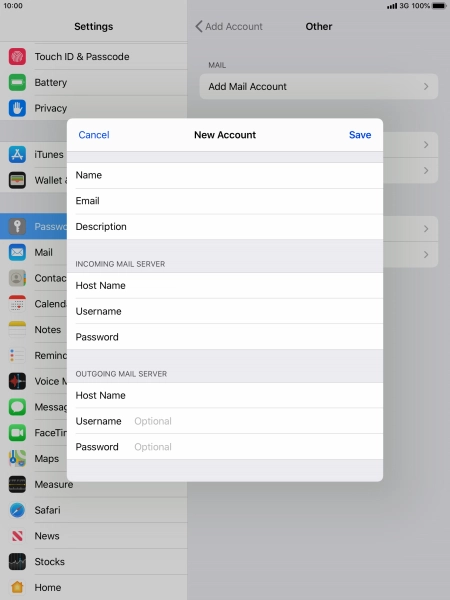 Press Username and key in the username for your email account. Please note that if you're using Vodafone's outgoing server, leave the username field empty.