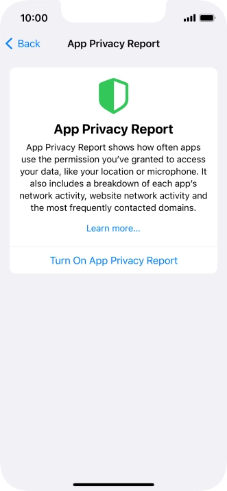 Press Turn On App Privacy Report to turn on the function.