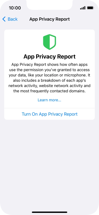 Press Turn On App Privacy Report to turn on the function.