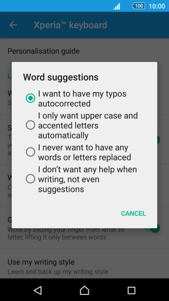 Press I never want to have any words or letters replaced.