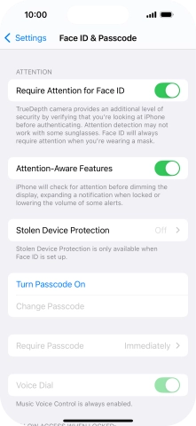 Press Turn Passcode On and key in a phone lock code of your own choice twice.