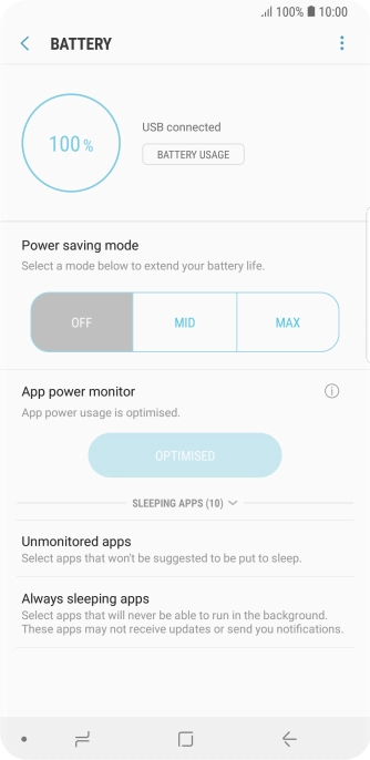Press the required setting.
