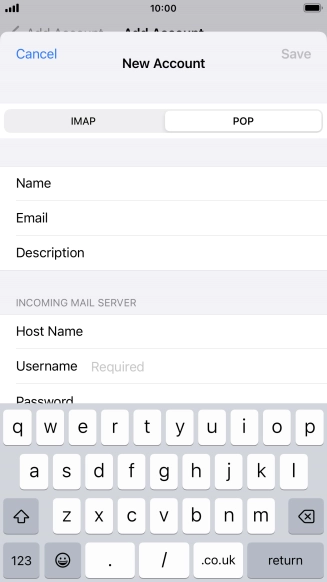 Press Username and key in the username for your email account.
