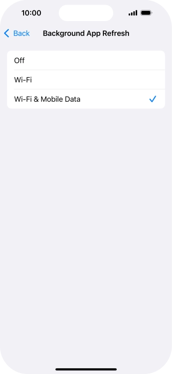 To turn off background refresh of apps, press Off.