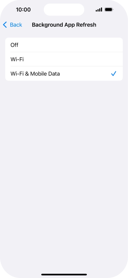 To turn off background refresh of apps, press Off.