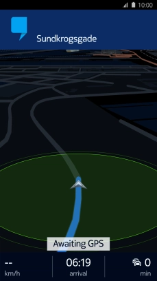 The travel information at the bottom of the screen shows your estimated time of arrival and distance to destination.