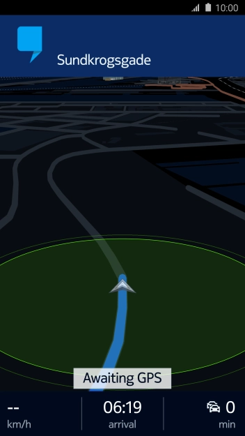 The travel information at the bottom of the screen shows your estimated time of arrival and distance to destination.