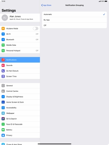 Press the required setting.