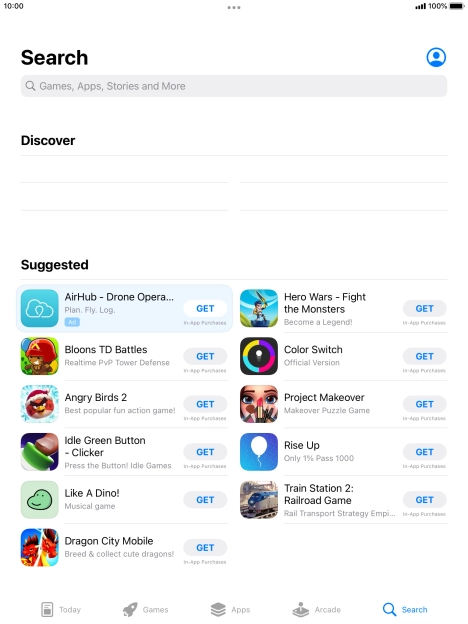 Press the search field.