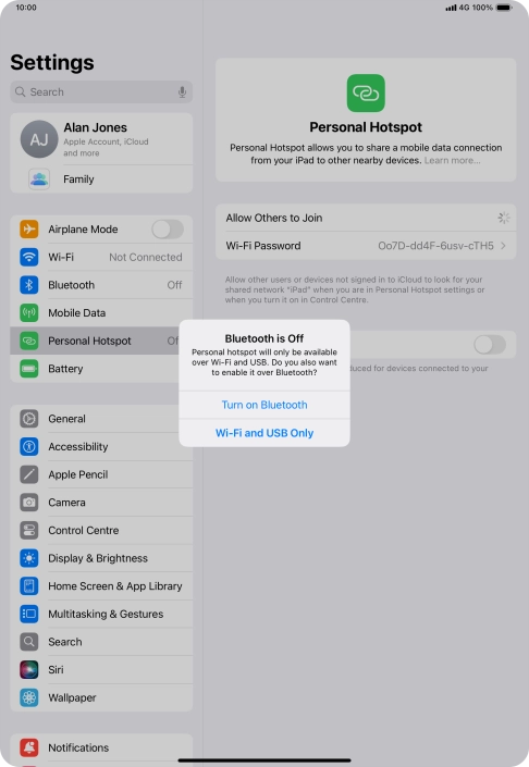 If Wi-Fi is turned on, press Wi-Fi and USB Only.