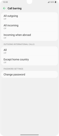 Press the required barring type to turn the function on or off.