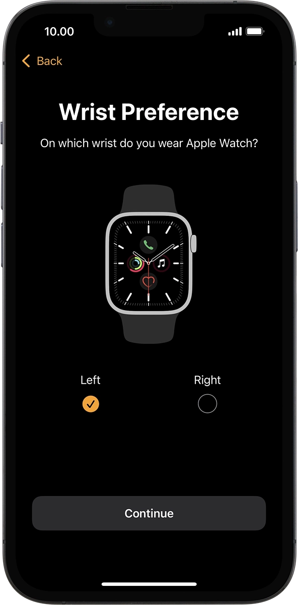 On your phone: Press the required setting and select on which wrist you want to wear the watch.