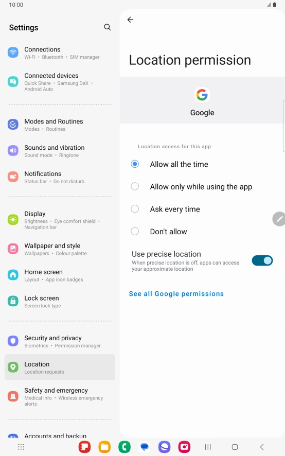 Press the required setting.