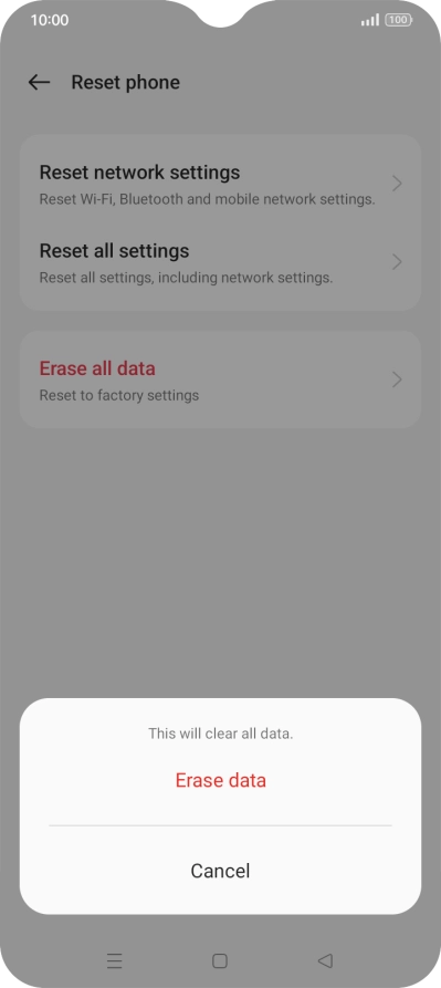 Press the required setting.