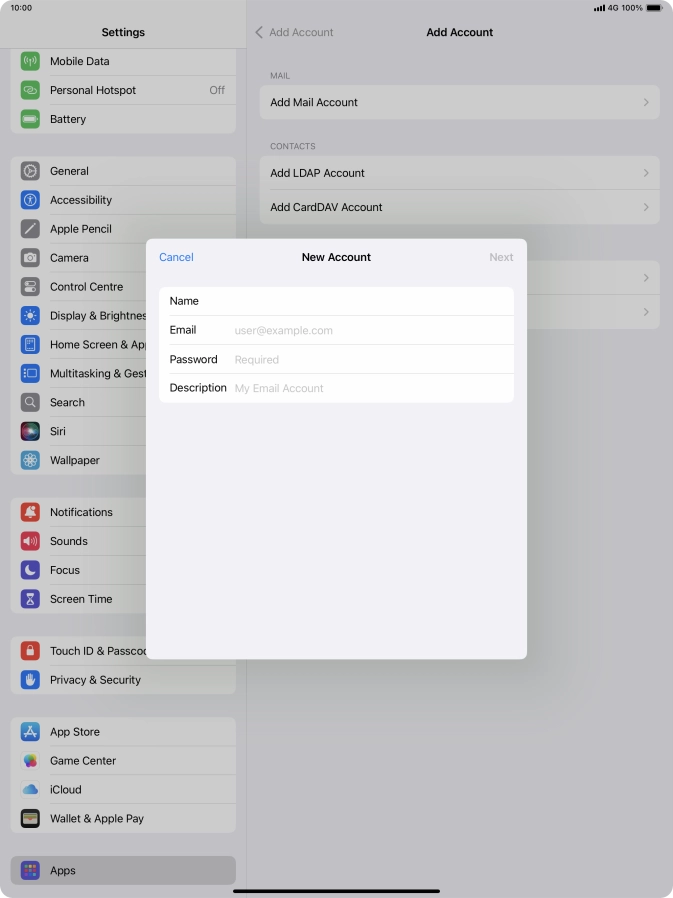 Press Email and key in your email address.