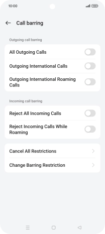 Press the required barring type.