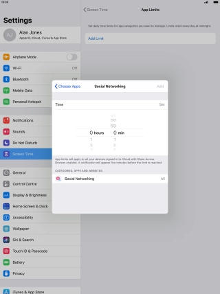 Set the required time limit for use of the selected category.