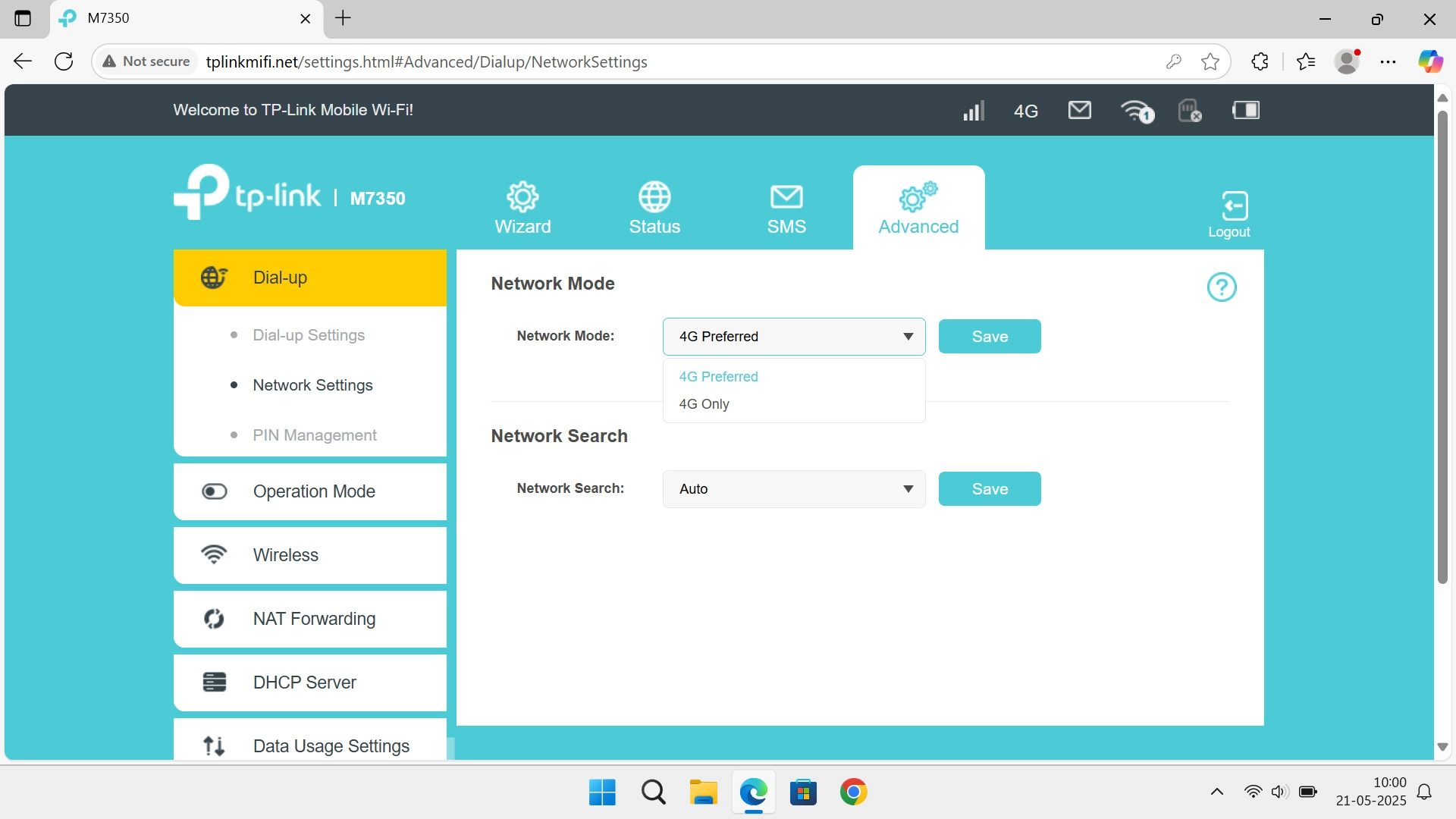 Click the required setting.