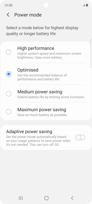 Press the required power saver mode.