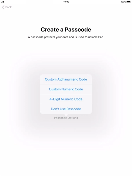 Follow the instructions on the screen to turn on use of lock code or press Don't Use Passcode.