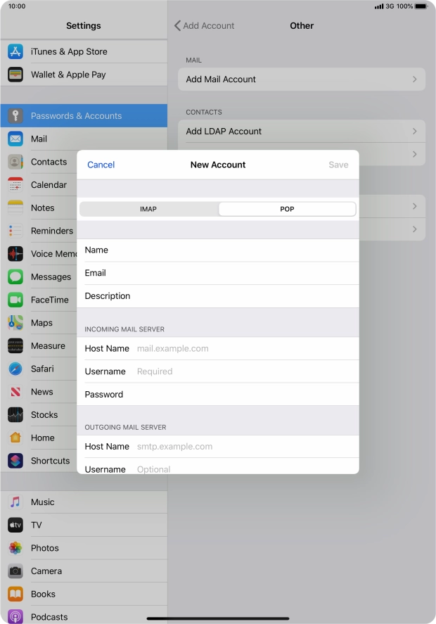 Press Host Name and key in the name of your email provider's incoming server.