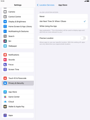 Press the required setting to turn the function on or off.