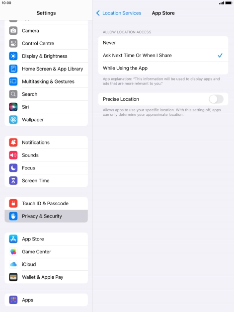 Press the required setting to turn the function on or off.