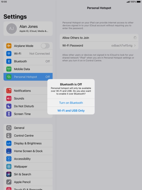 If Wi-Fi is turned on, press Wi-Fi and USB Only.