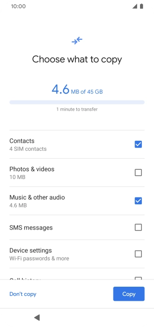 Press the field next to the required data types.