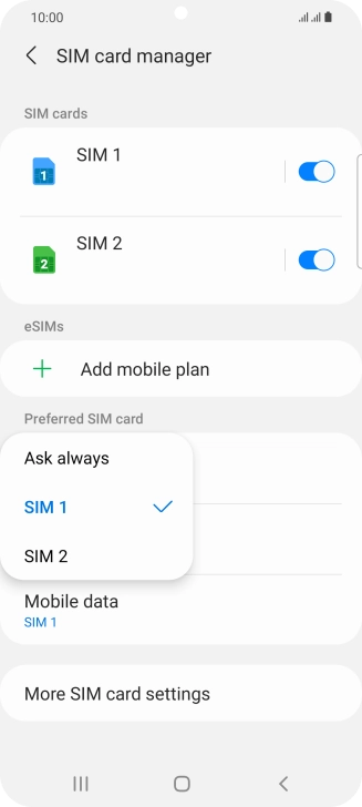 Press the required setting.