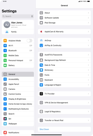 Press Software Update. If a new software version is available, it's displayed. Follow the instructions on the screen to update the tablet software.