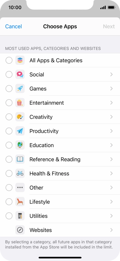 Press the required categories.