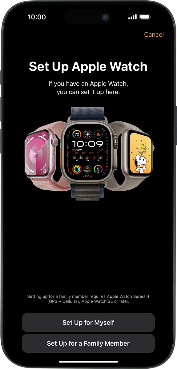 On your phone: Press Set Up for Myself and follow the instructions on your phone to place the watch face in the middle of your phone's camera viewfinder.
