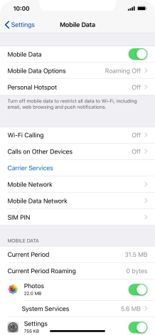 Press Mobile Data Options.