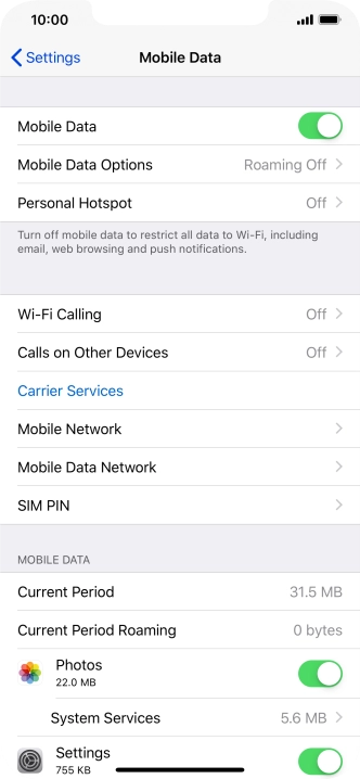 Press Mobile Data Options.