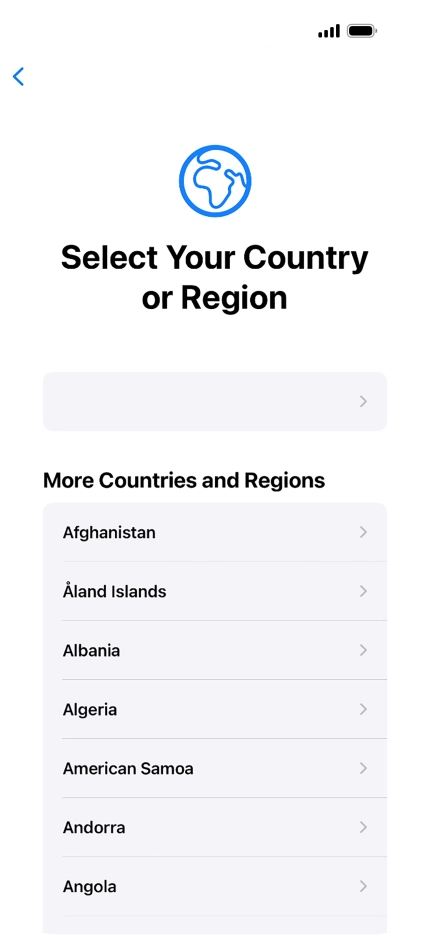 Press the required country or area.