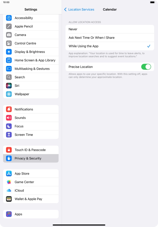 Press the required setting to turn the function on or off.