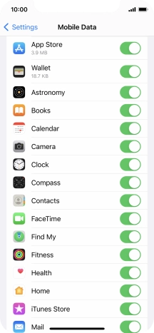 The data usage for each application is displayed below the name of the application.