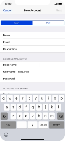 Press Username and key in the username for your email account.