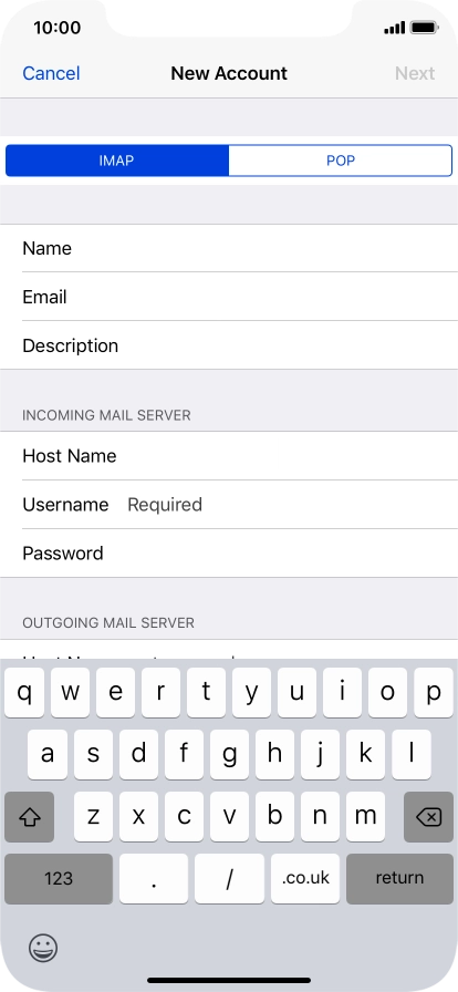 Press Username and key in the username for your email account.