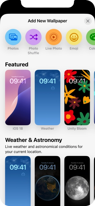 Press the required category and follow the instructions on the screen to select the required background image.