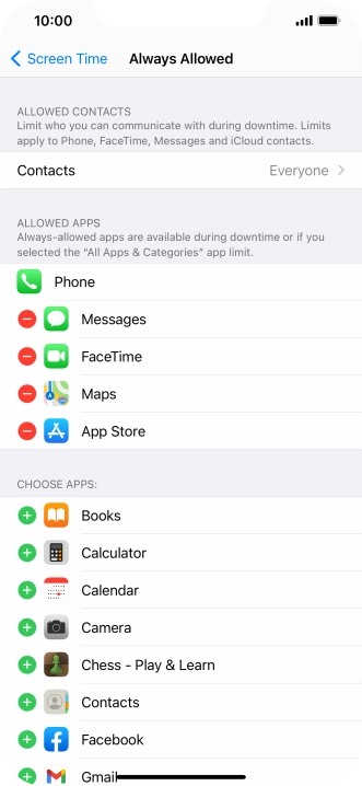 Press the remove icon next to the required app to remove it from the list of allowed apps during Downtime.
