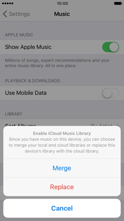 Press Merge to merge the music library on your phone with the iCloud Music Library.
