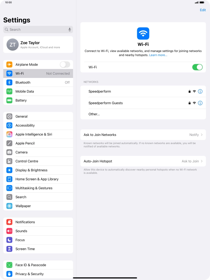 Press the required Wi-Fi network and key in the password for the Wi-Fi network.