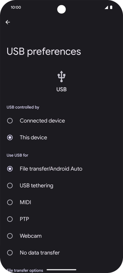 Press File transfer/Android Auto.