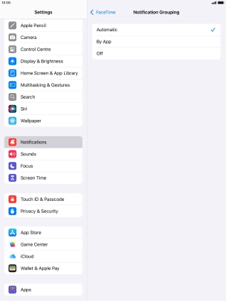 Press the required setting.